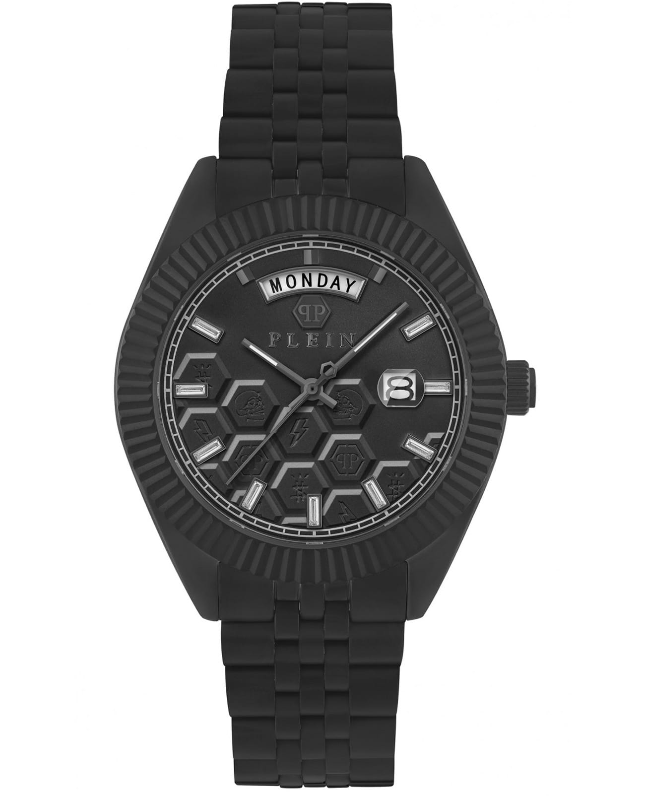 Philipp Plein Philipp Plein Superlative Gent PWPVA0624  PWPVA0624 кварцевые женские часы черный циферблат, браслет нержавеющая сталь с ip-покрытием — вид спереди